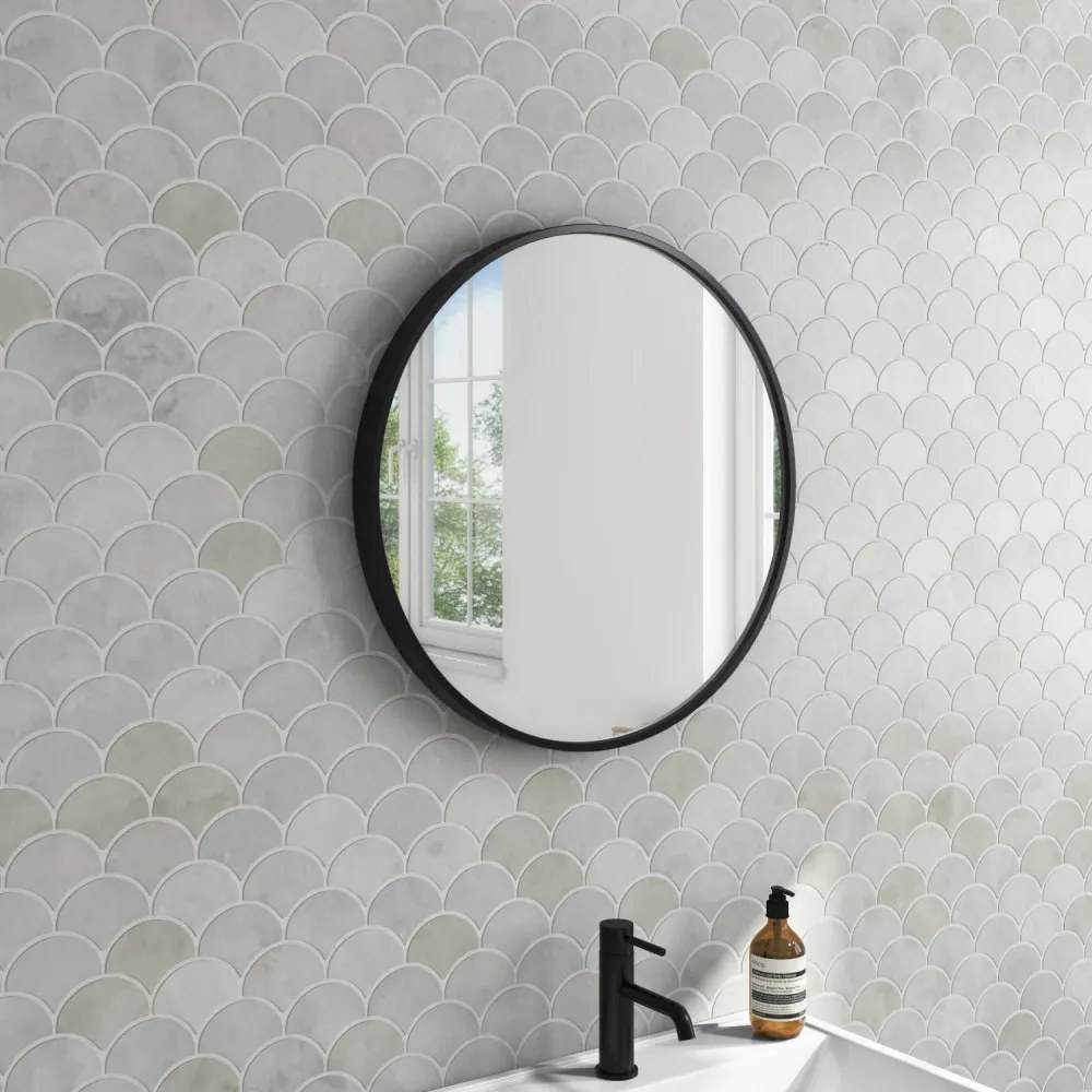 TMP IRON fürdőszobai tükör - FEKETE keret - kerek - 90 cm