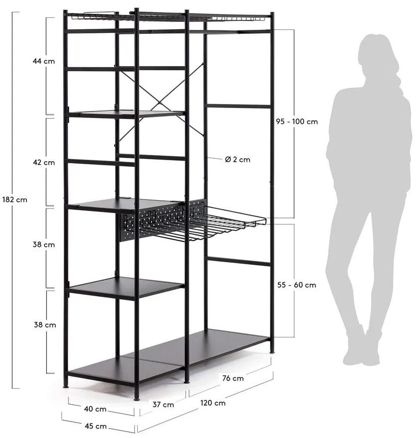 Storn fekete fém ruhásszekrény, 120x182 cm - Kave Home