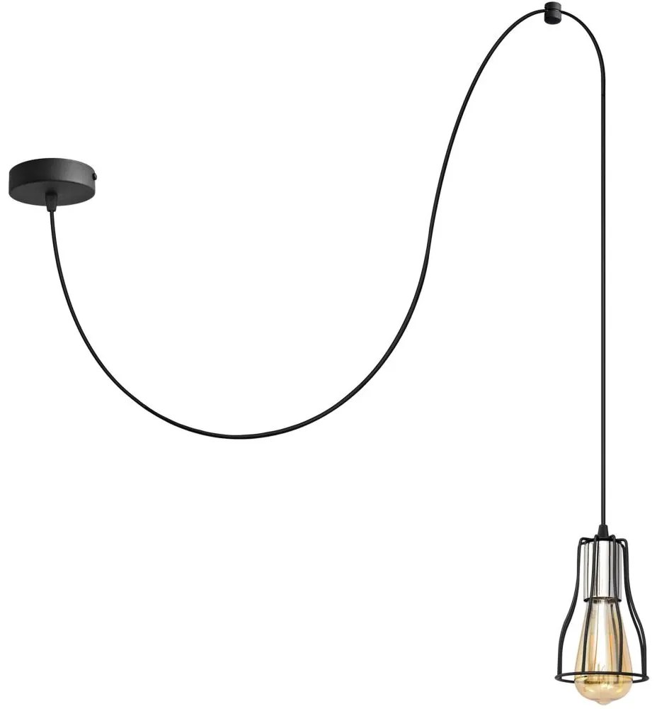 Csillár zsinóron TUBE 1xE27/15W/230V fekete/króm