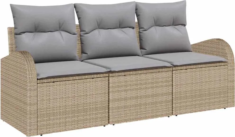 vidaXL Kerti Kanapé Szett Bézs polirattan