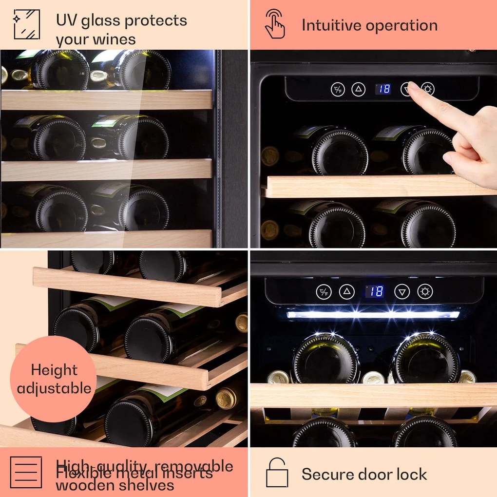Vinovilla 29 Built-In, beépíthető borhűtő, 81 liter, 29 palack, 1 zóna, üvegajtó, rozsdamentes acél