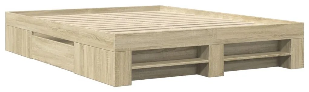 sonoma tölgy színű szerelt fa ágykeret matrac nélkül 150x200 cm