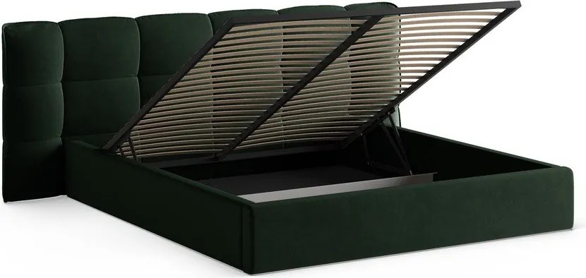 Sötétzöld kárpitozott ágyneműtartós franciaágy ágyráccsal 140x200 cm Eric – Micadoni
