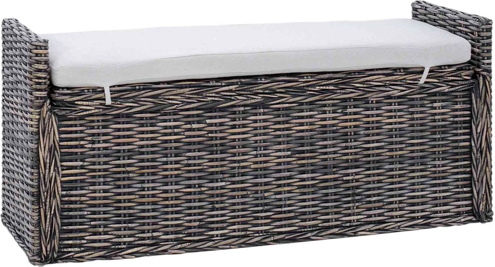 vidaXL Tárolópad párnával Fekete Mosás 110 x 40 x 50 cm Rattan