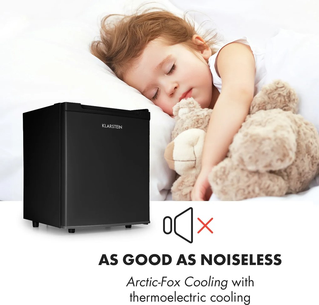 Klarstein Silent Cool, hűtőszekrény, 30 liter, Arctic-Fox Cooling, G energiahatékonysági osztály, fekete