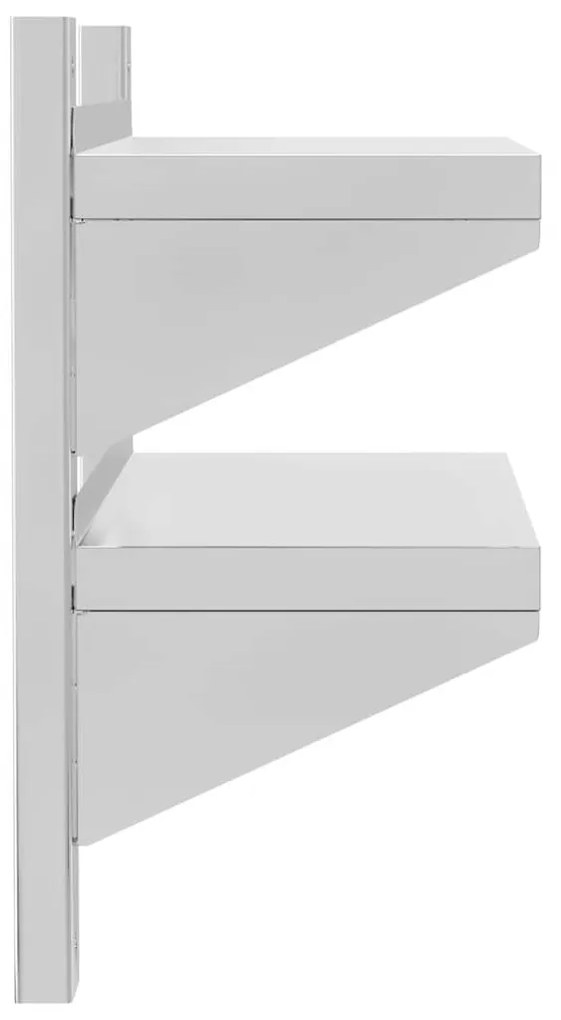 2 szintes ezüst rozsdamentes acél fali polc 50 x 23,5 x 48 cm