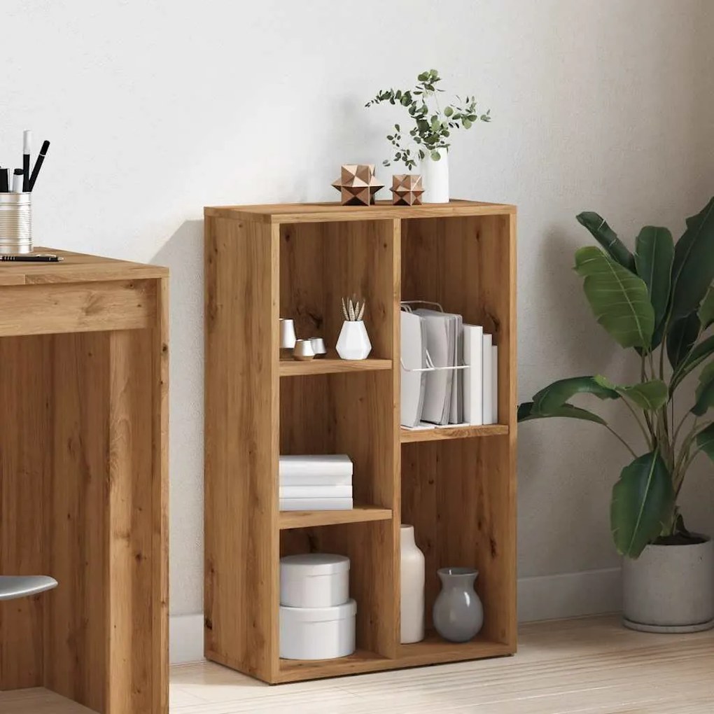 kézműves tölgy színű szerelt fa könyvszekrény 50x25x80 cm
