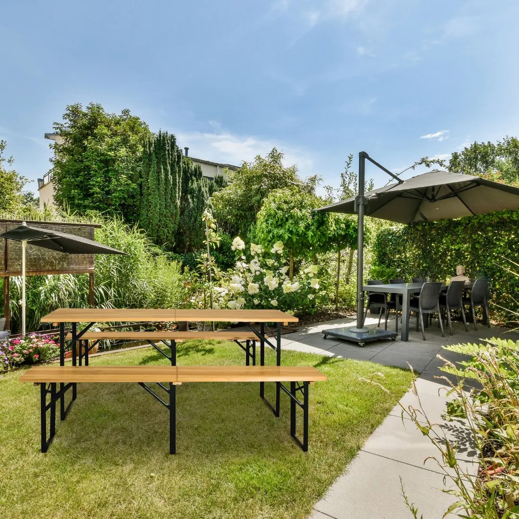 MAXI összecsukható sörpad készlet, 220cm, természetes barna Jurhan