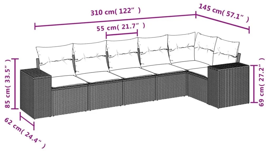 6 részes szürke polyrattan kerti ülőgarnitúra párnákkal