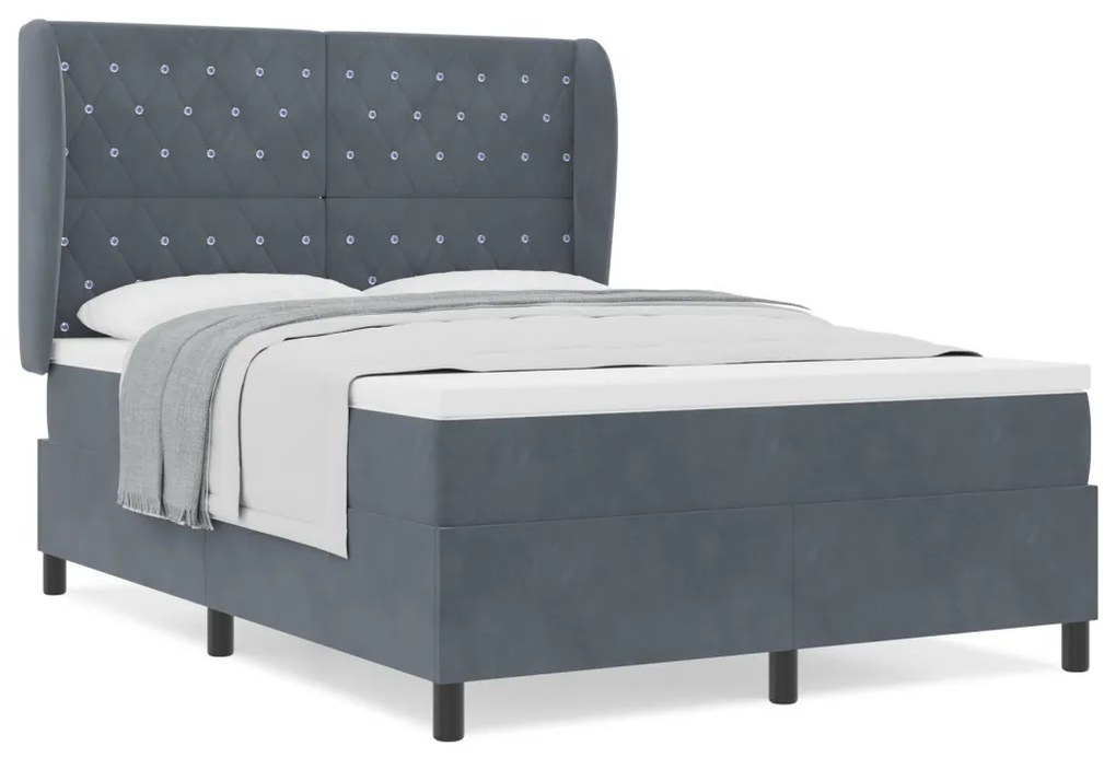 vidaXL Boxrugós ágy matracmal Sötétszürke 200 x 140 cm Poliészter
