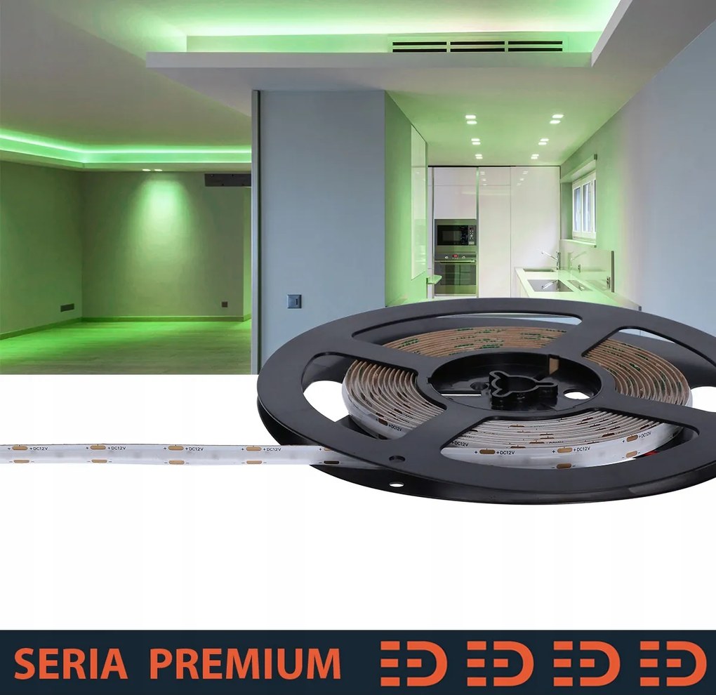 Led szalag Zöld 12V 480 LED/m Cob 5m tekercs 3 év garancia