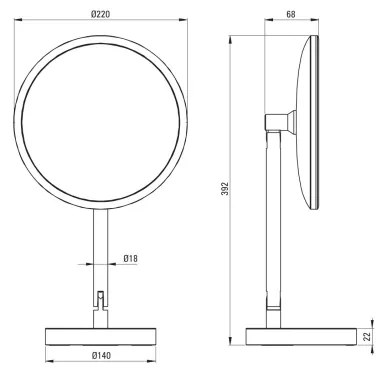 Deante ADI_Z812-LED SILIA fürdőszobai tölthető kozmetikai tükör LED/5V 5000mAh 2700-6500K IP44