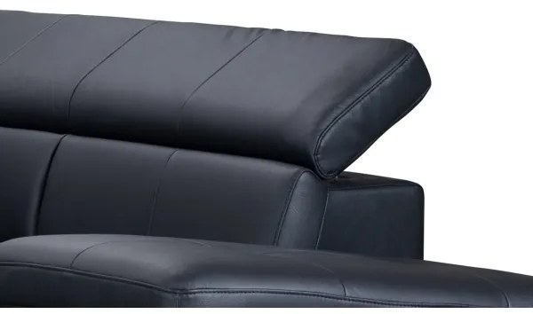 Fekete, jobb oldali, bőrkárpitos, L-alakú SALERNO II sarokkanapé, ággyá nyitható
