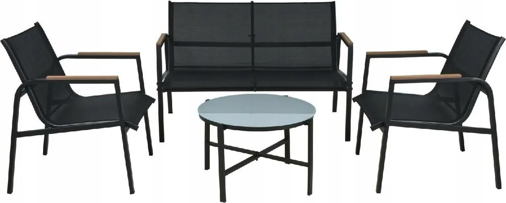 Kerti bútor szett fém és üveg 4 részes üveg asztal szett