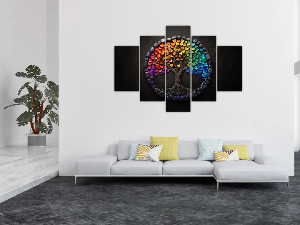 Kép – Fa színes szívekkel (150x105 cm)