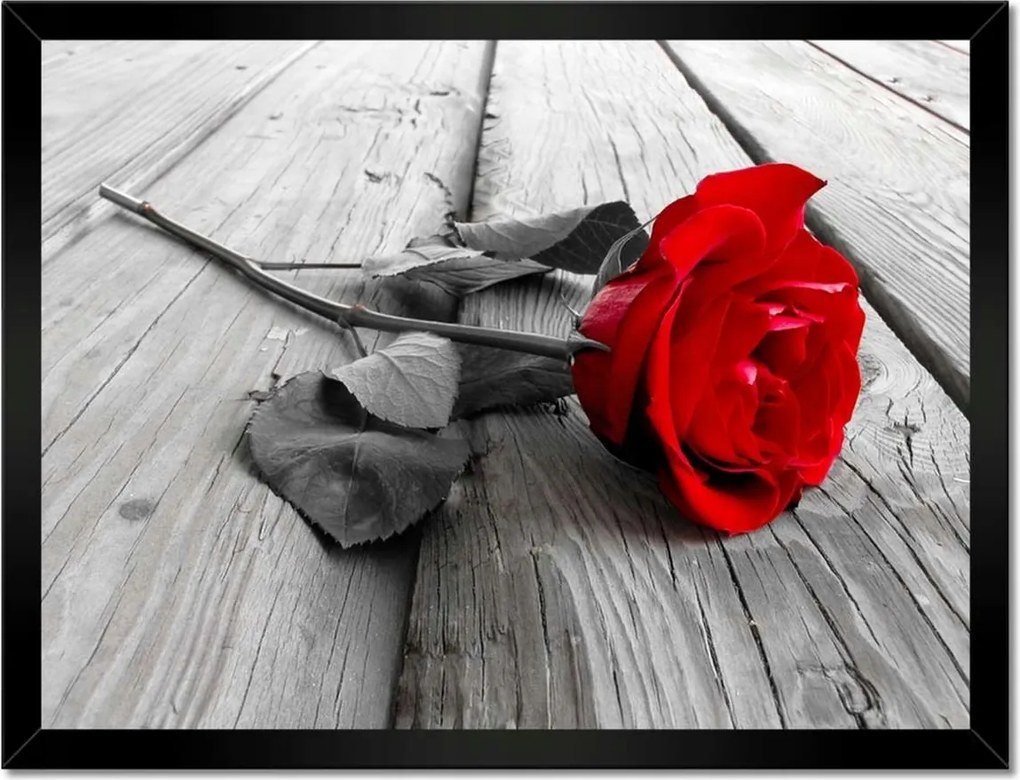 Poszterek keretben 40x30 Vörös rózsa a deszkákon