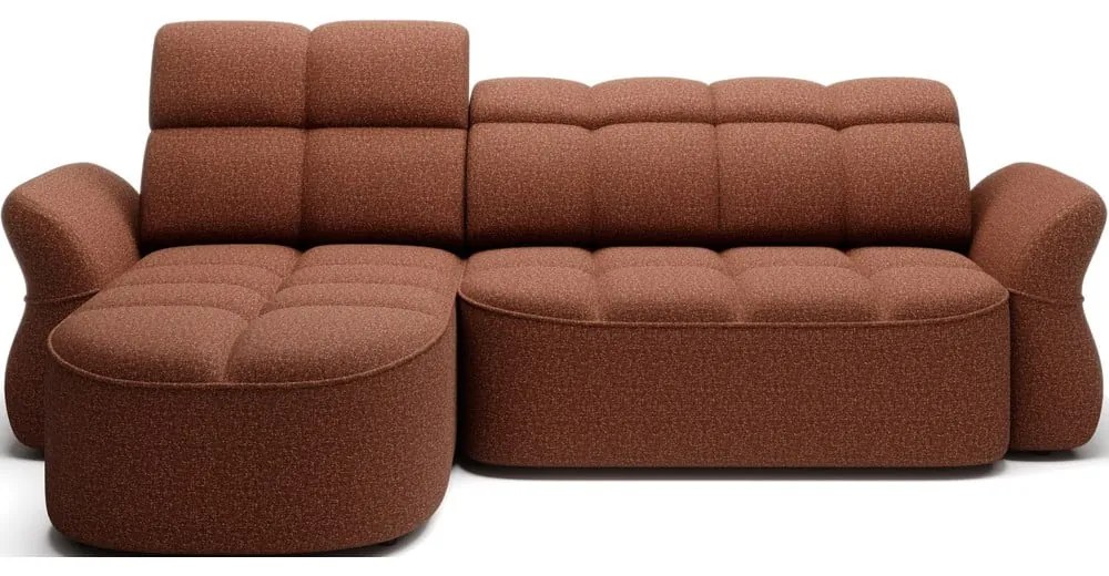 Terrakotta színű bársony kinyitható-tárolóhelyes sarokkanapé (bal oldali-heverő résszel) Beneth – ELTAP