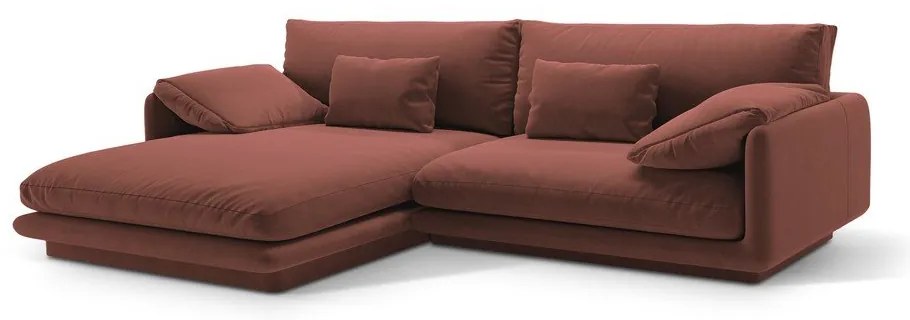 Rózsaszín bársony sarokkanapé (bal oldali-heverő résszel) Torino – Micadoni