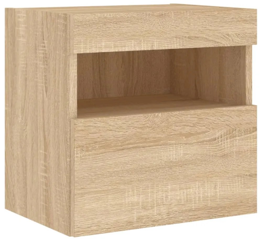 2 db sonoma tölgy színű fali TV-szekrény LED-del 40x30x40 cm