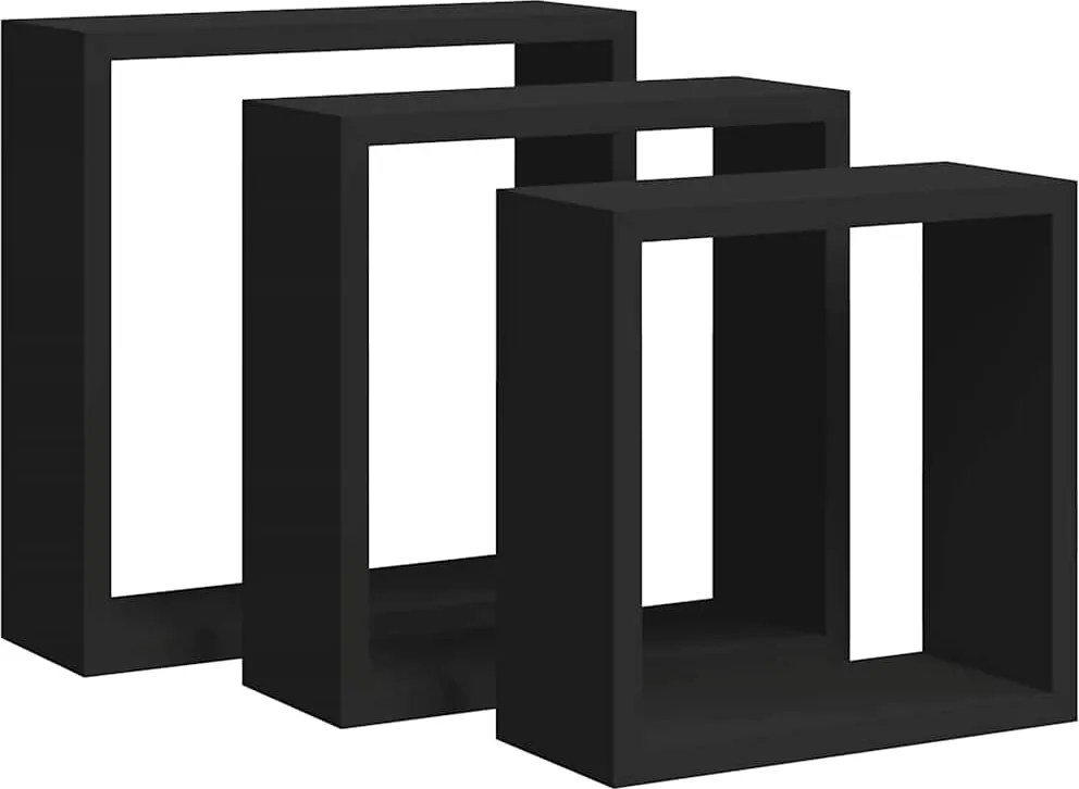 vidaXL 3 db fekete MDF fali kockapolc