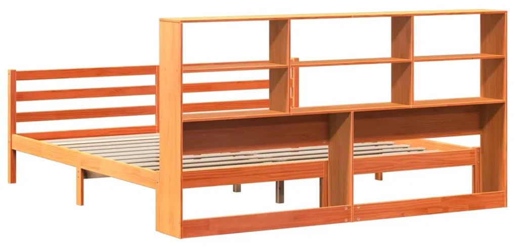 viaszbarna tömör fa könyvespolcos ágy matrac nélkül 180 x 200cm