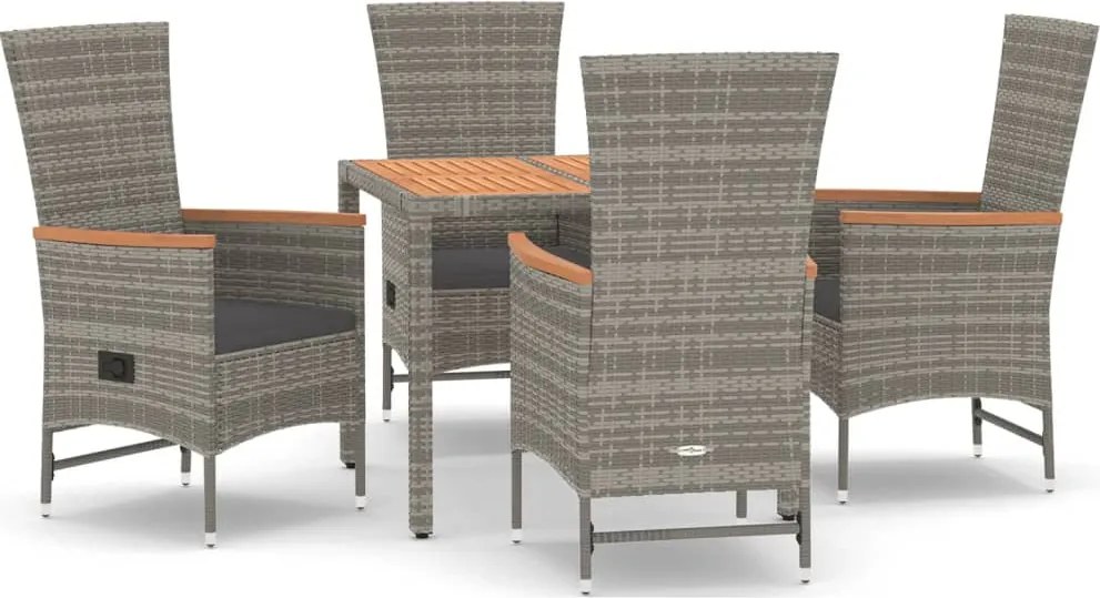 vidaXL 5 részes szürke polyrattan kerti étkezőgarnitúra párnával