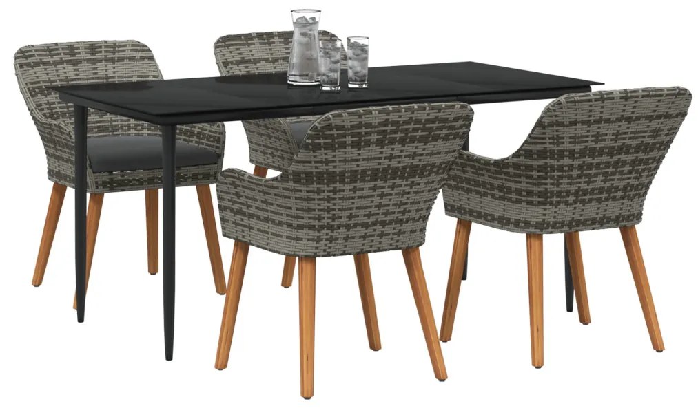 5 Darabos Kerti Étkező Szett Szürke Poly Rattan
