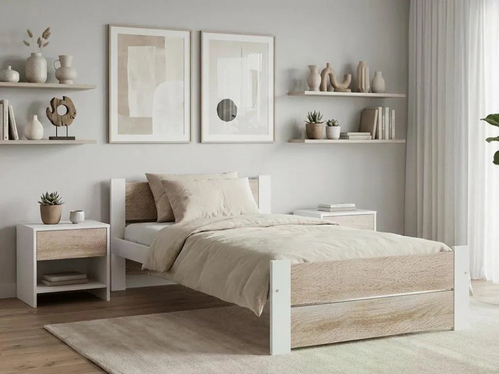 Ágy IKAROS DOUBLE 80 x 200 cm, fehér/dub sonoma Ágyrács: Léces ágyrács, Matrac: Sommera 18 cm matrac