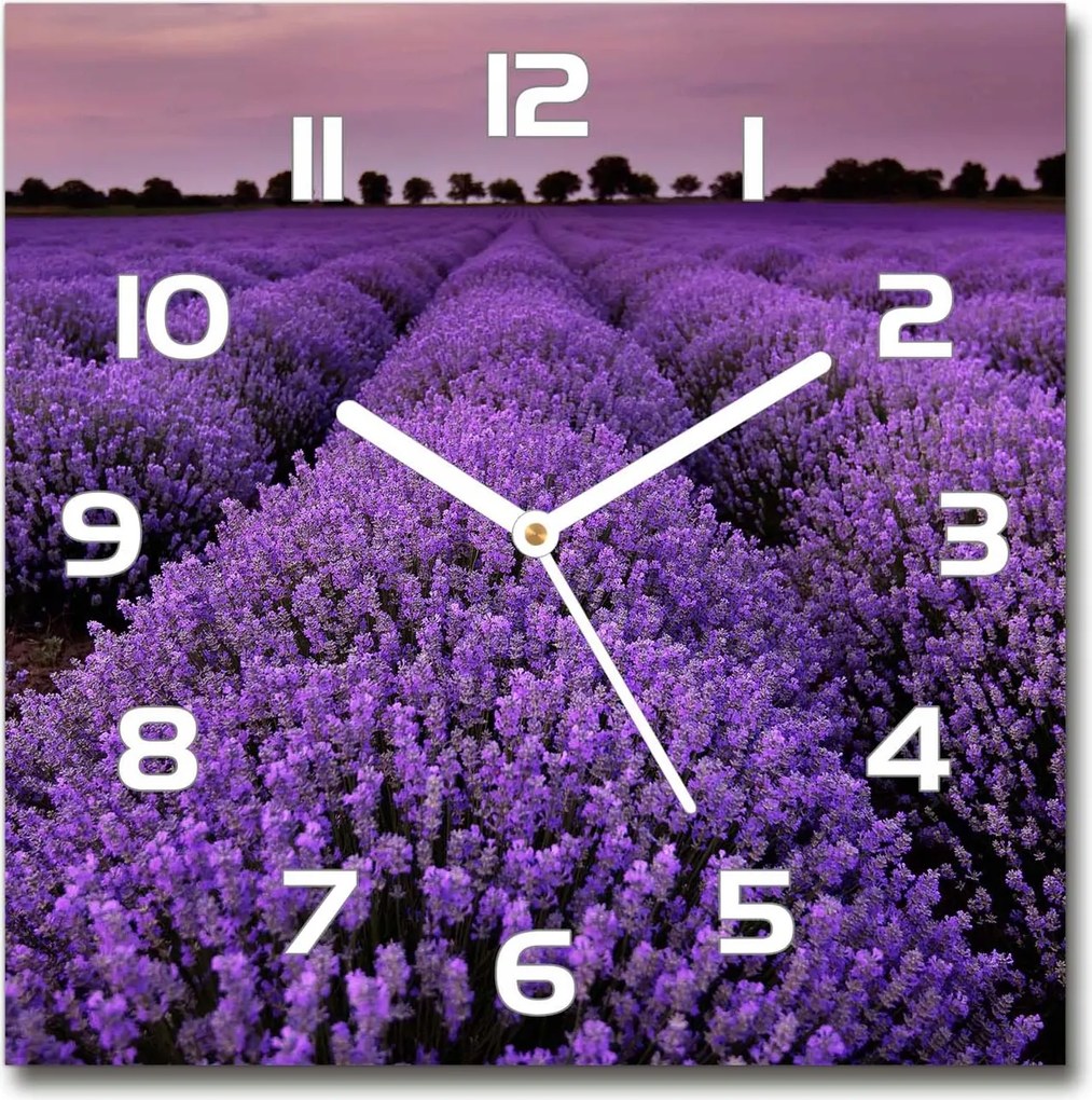 Négyzet alakú csendes üveg falióra Levendula mező 30x30