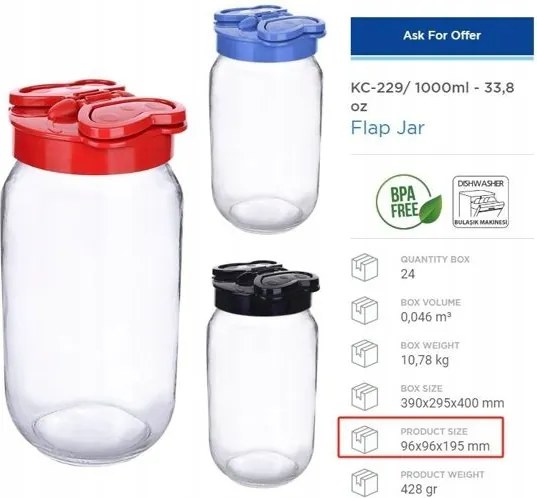 Üveg tégely fedéllel 1000 ml ideális fűszerekhez