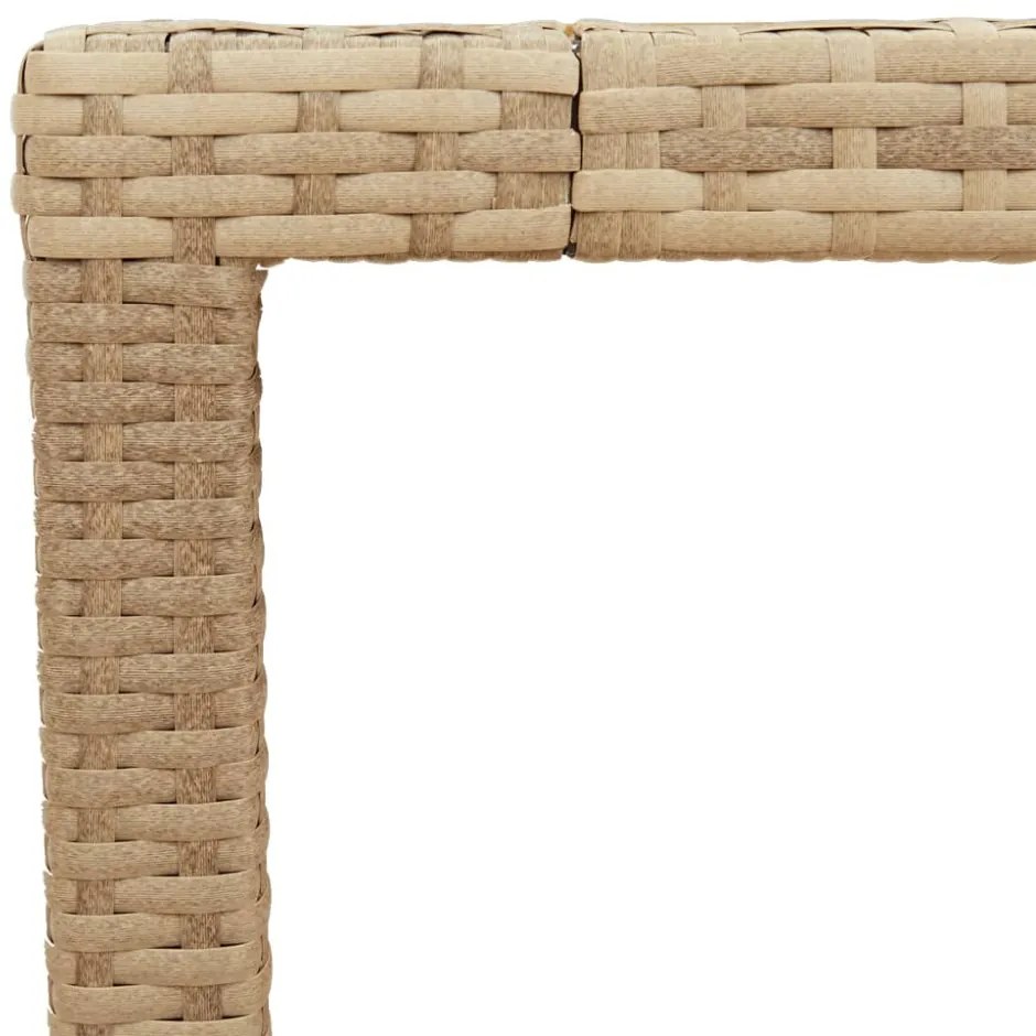bézs polyrattan és akácfa kerti asztal 150 x 90 x 75 cm