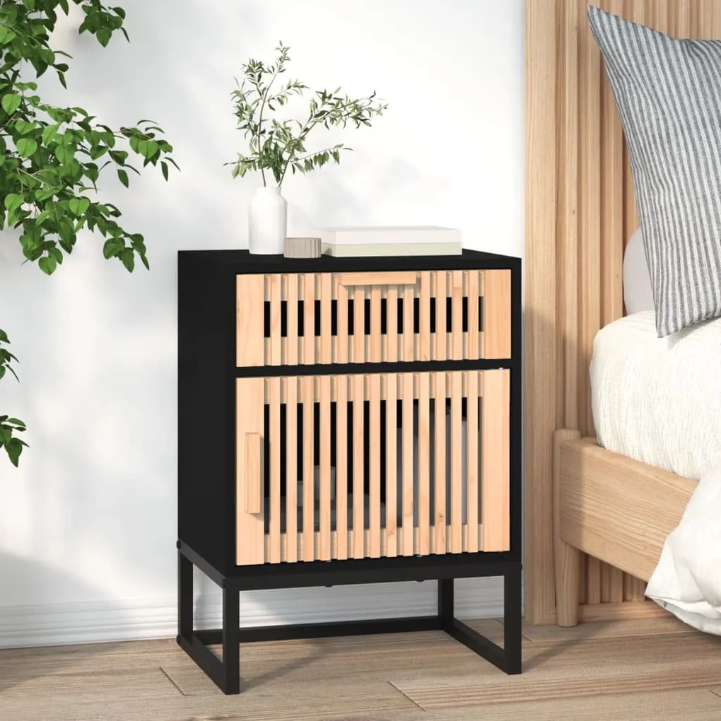 2 db fekete szerelt fa és vas éjjeliszekrény 40x30x55,5 cm