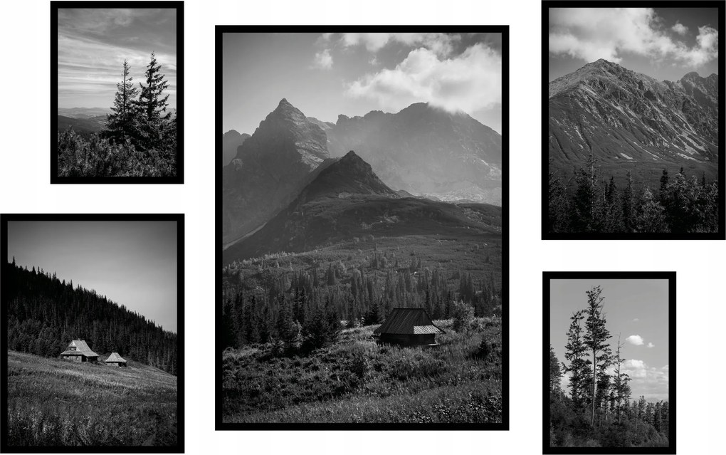 Lánctalpas csarnok Zakopane hegyek poszter szett fekete-fehér 5db