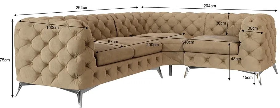 Világosbarna bársony sarokkanapé (jobb oldali-L alakú) Chelsea – Ropez