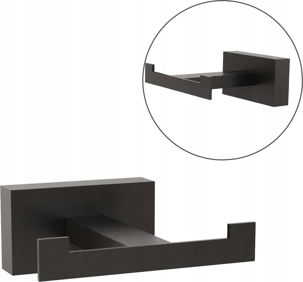 Törölközőtartó Fürdőköpeny Akasztó Oste Dupla Fekete Fém