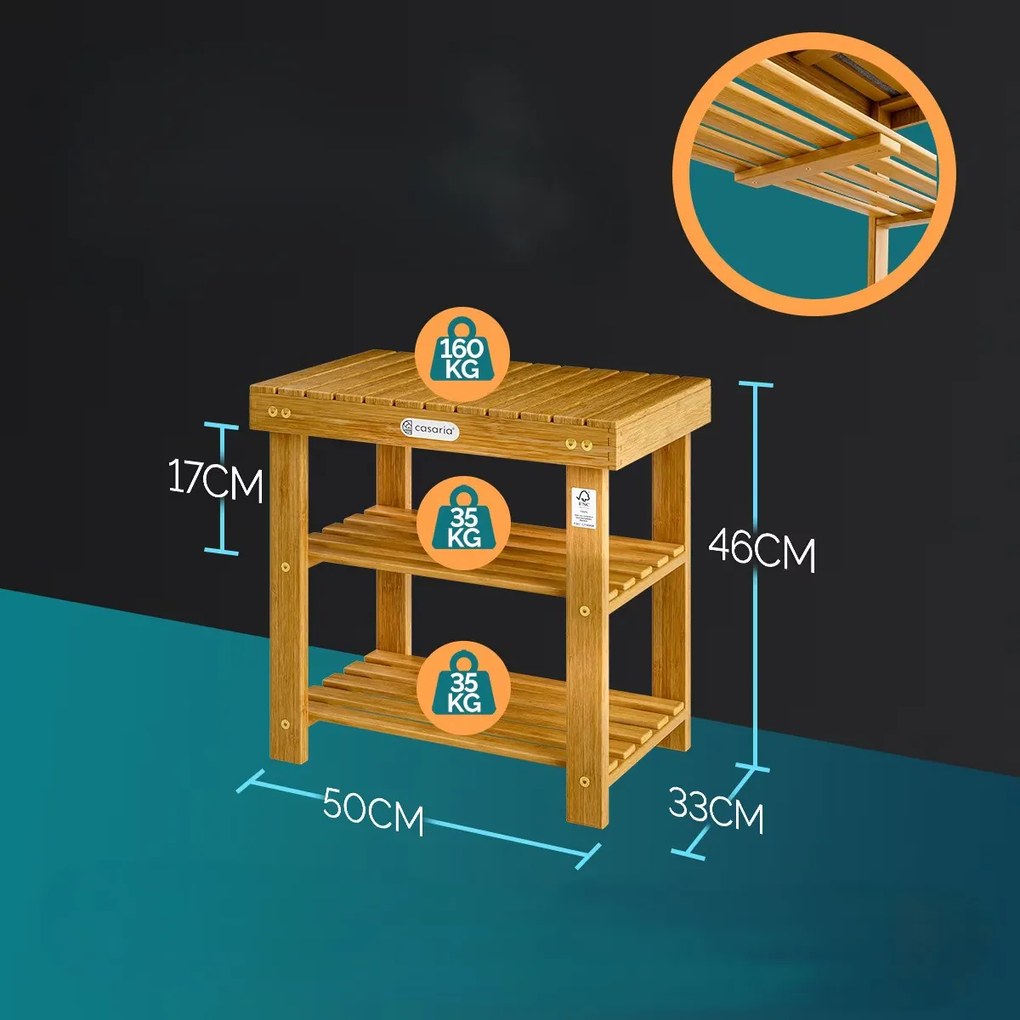 Casaria® Cipőállvány 50 cm - akácfa
