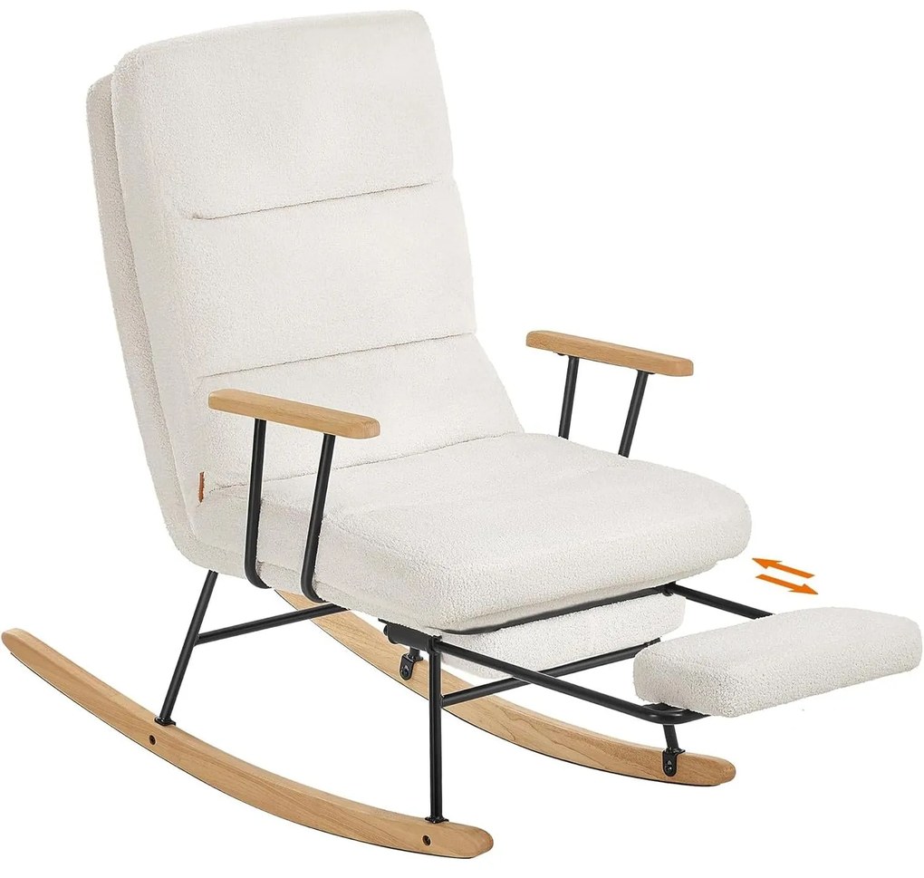 Hintaszék fa lábakkal, plüss szövettel, 4 fokozatban állítható háttámlával, fehér