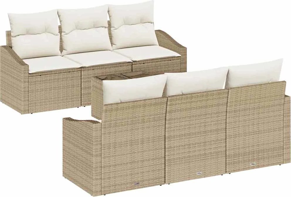 vidaXL Kanapé Szett párnával párnával 7 pcs Beige és krém polirattan