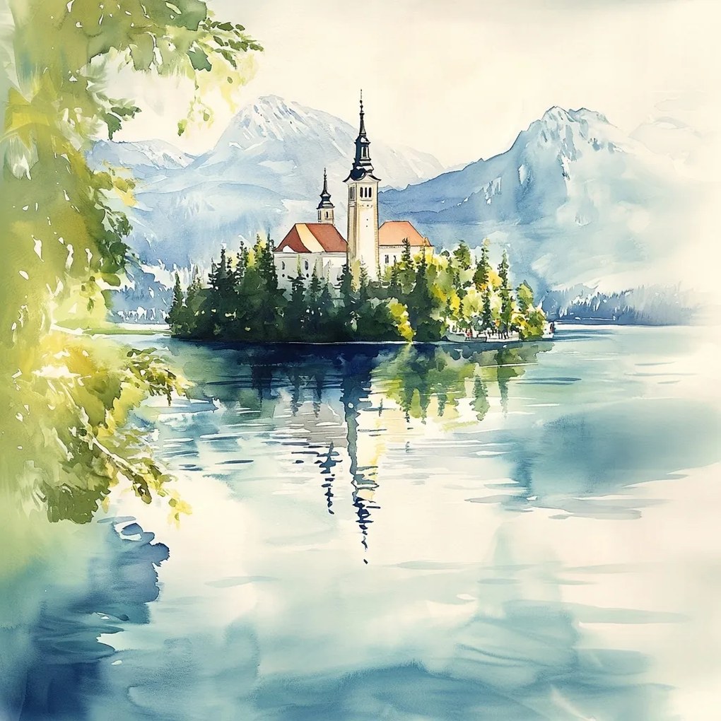 Vászonkép Canvas Tájkép Szlovénia Tó Hibás Templom Sziget 80x80