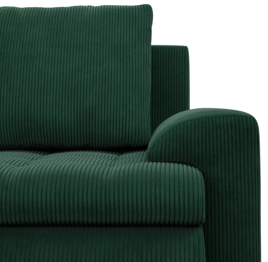 Tokio sarokkanapé, L alakú háttámlával, 2 ágyneműtartóval, kordbársony, jobboldali, zöld