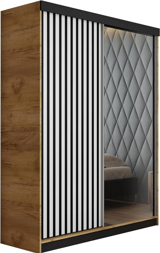 Malani 138 Tolóajtós Szekrény 138cm, Arany Tölgy-Fehér