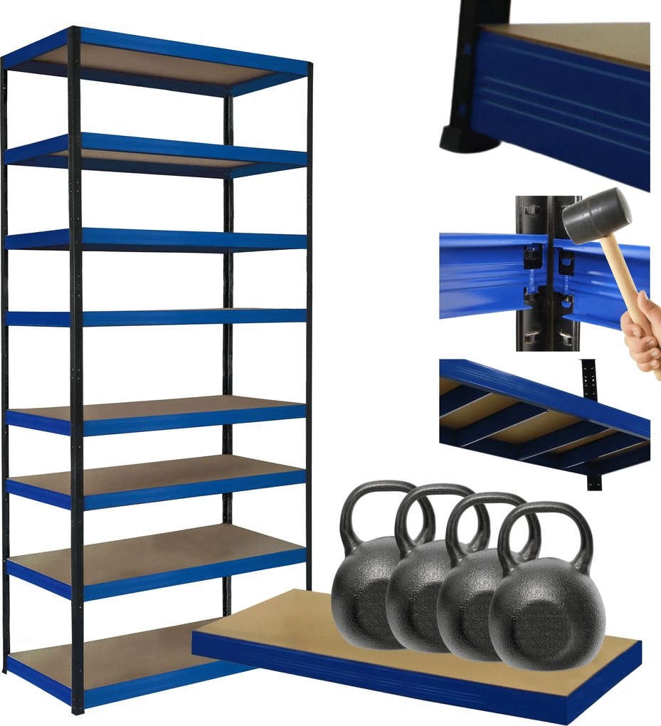 Tárolószekrény fém állvány Helios 270x90x35cm 8Px400kg Tartós Magas