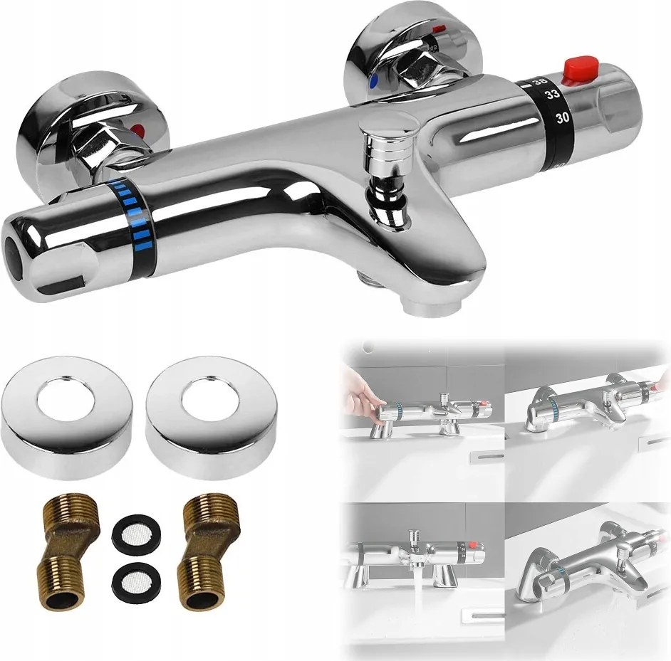 Termosztátos Kád Csaptelep Fali Zuhany Termosztát Szett Új