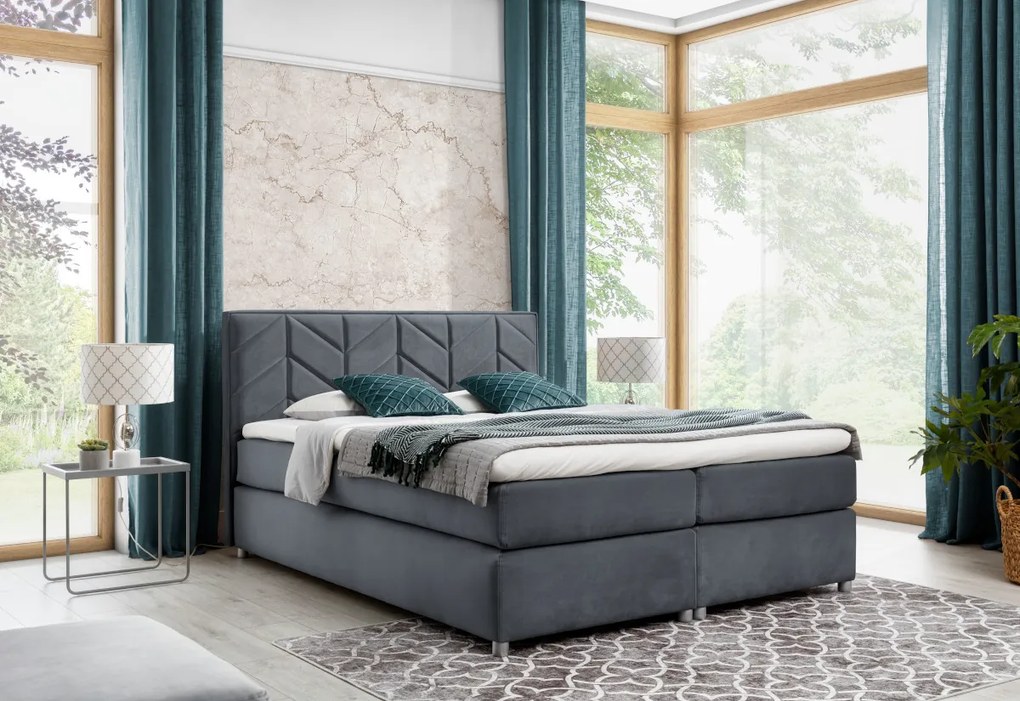 MODLA kárpitozott boxspring ágy + topper, 160x200, fekete