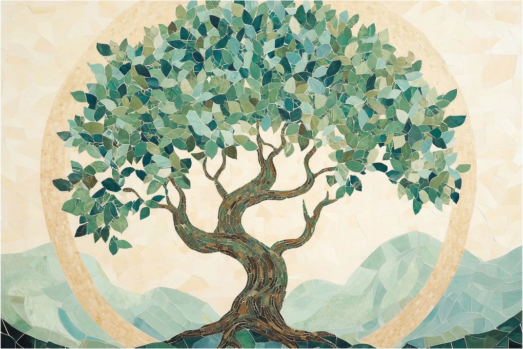 Kép – Elegáns mozaik fával (90x60 cm)