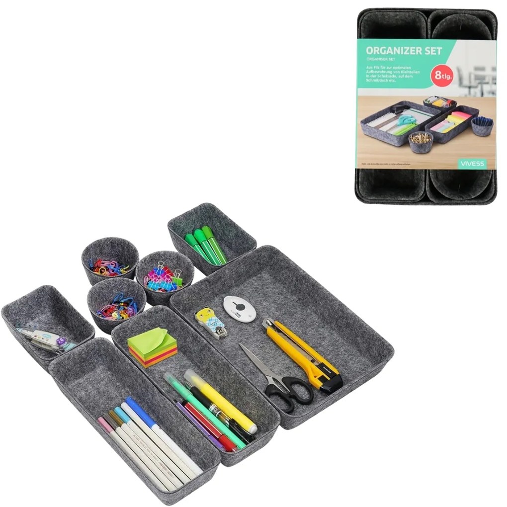 ZEMBOR fiókrendező - 8 darabos készlet, szürke