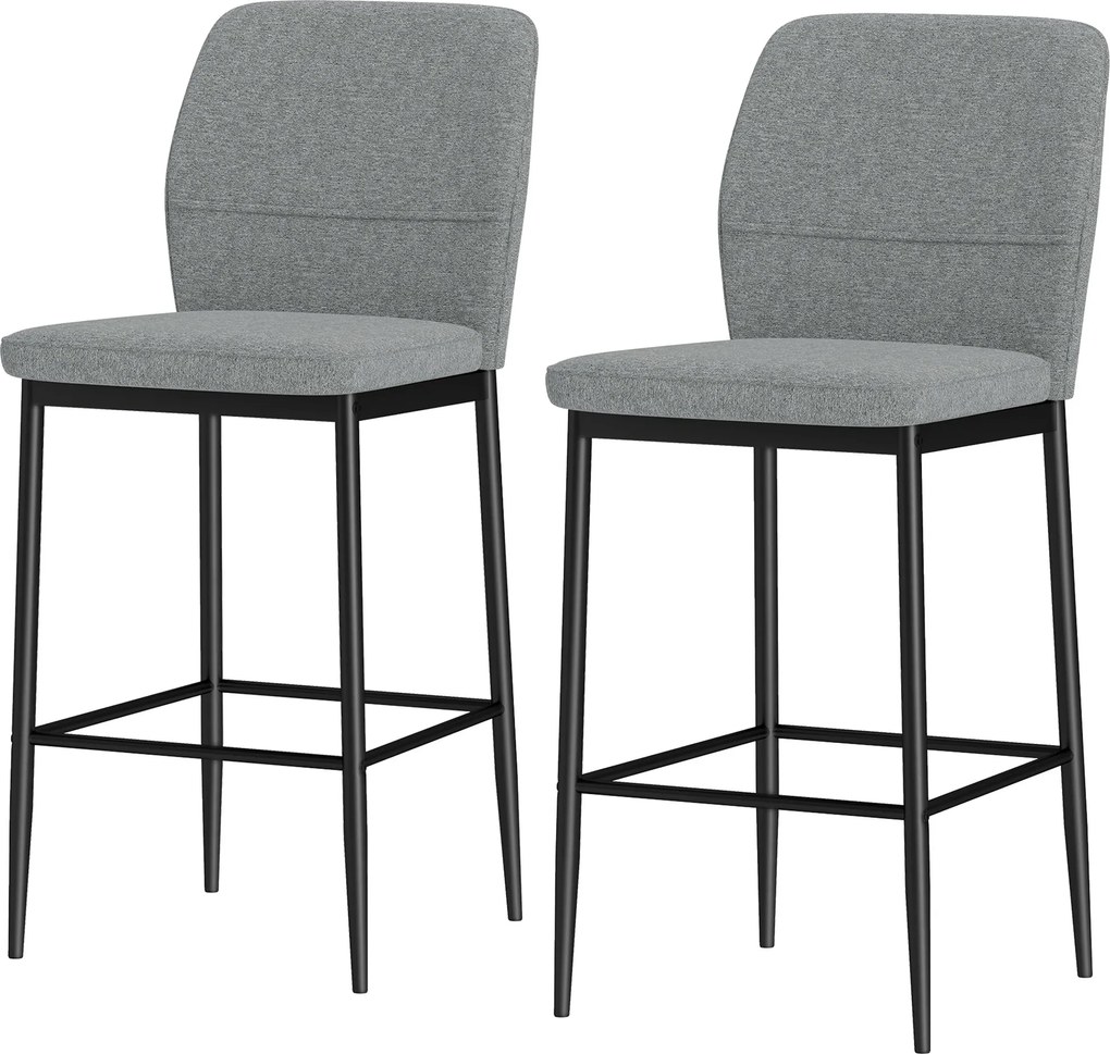 HOMCOM 2 db Bárszék Készlet Magas Konyhai Székek Háttámlával és Lábpihentővel, Velúrral Kárpitozva, Acél Váz, Modern Magas Székek Étkezőpulthoz Szürke