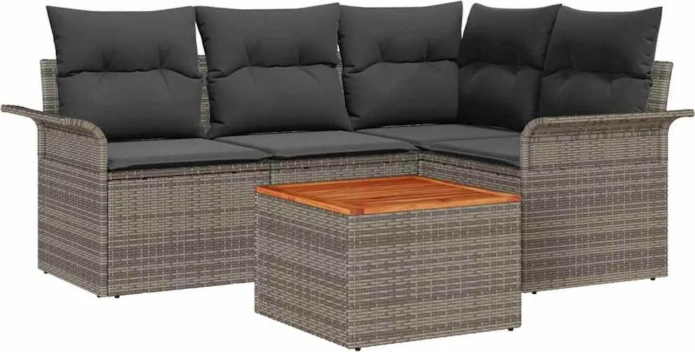vidaXL Kerti Kanapé Szett tárolóval 5 pcs Szürke polirattan