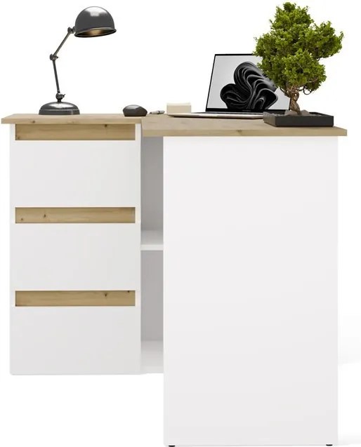 NICEA íróasztal 120x48.5x75 cm, balos, tölgy-fehér