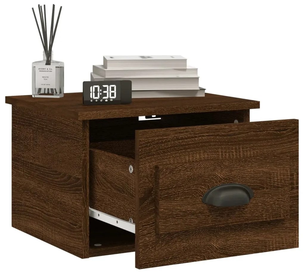 2db barna tölgyszínű falra szerelhető éjjeliszekrény 41,5x36x28